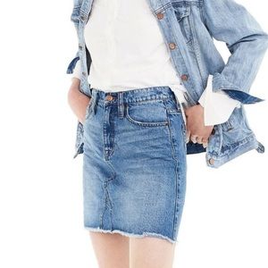 J Crew Frayed Hem Mini Denim Skirt in Birch Wash
